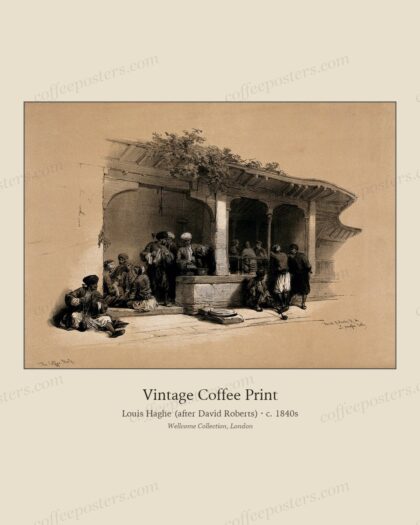 A Coffee-Shop, Cairo, Egypt by Louis Haghe, c. 1840s — archival coffee print from Wellcome Collection, London