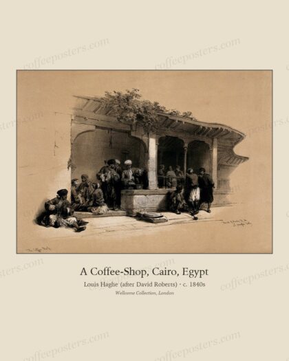 A Coffee-Shop, Cairo, Egypt by Louis Haghe, c. 1840s — archival coffee print from Wellcome Collection, London