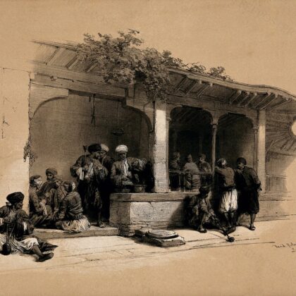 A Coffee-Shop, Cairo, Egypt by Louis Haghe (after David Roberts)