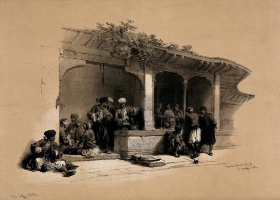 A Coffee-Shop, Cairo, Egypt by Louis Haghe, c. 1840s — archival coffee print from Wellcome Collection, London