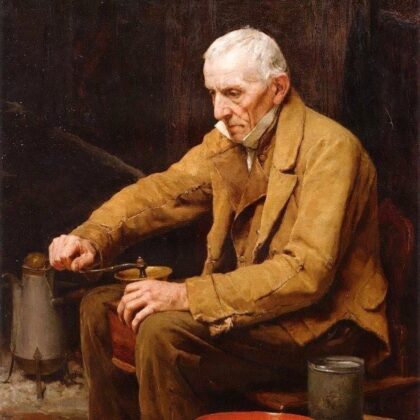 Old Man with Coffee Grinder by Albert Anker