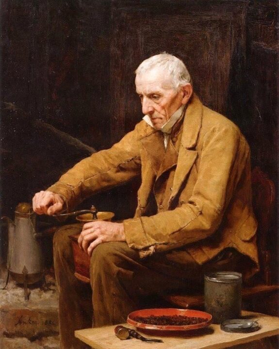 Old Man with Coffee Grinder by Albert Anker