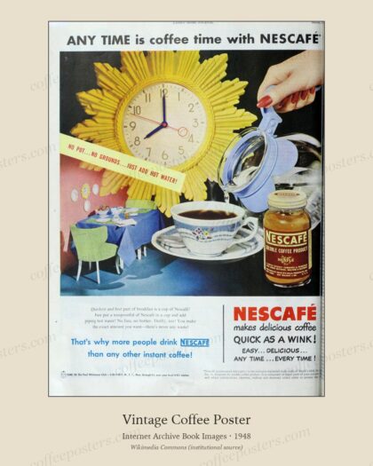 Any time is coffee time with Nescafé, 1948 by Internet Archive Book Images, 1948 — archival coffee print from Wikimedia Commons (institutional source)