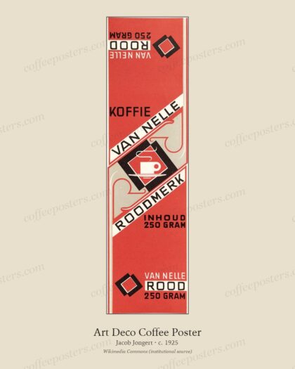 Van Nelle's Roodmerk koffie by Jacob Jongert, c. 1925 — archival coffee print from Wikimedia Commons (institutional source)