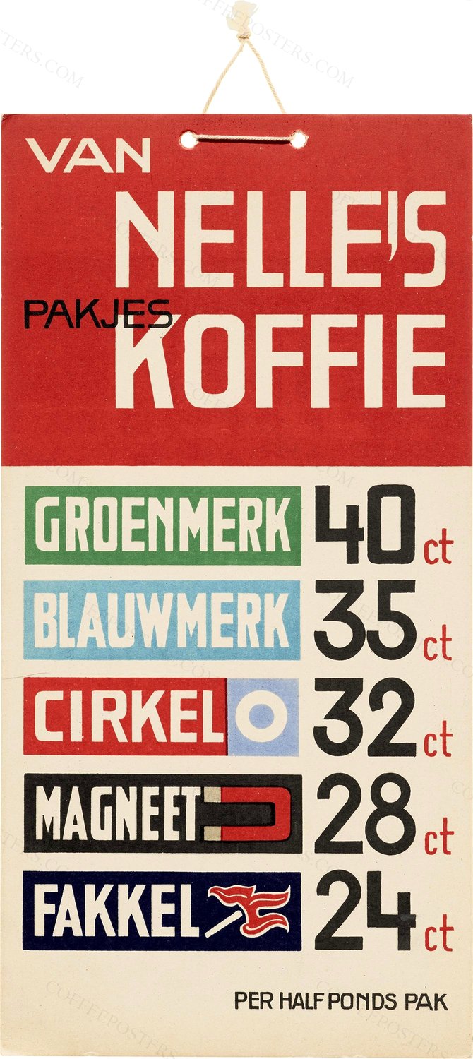 Van Nelle's Pakjes Koffie display by Jacob Jongert, c. 1930 — archival coffee print from Wikimedia Commons (institutional source)