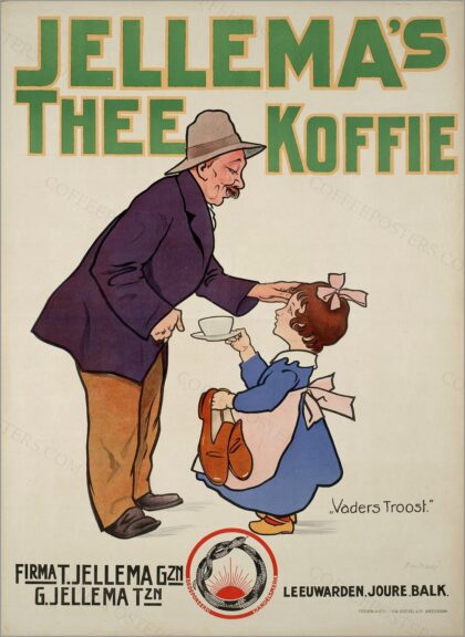 Jellema's Thee Koffie by Arnold van Roessel, 1900 — archival coffee print from Wikimedia Commons (institutional source)
