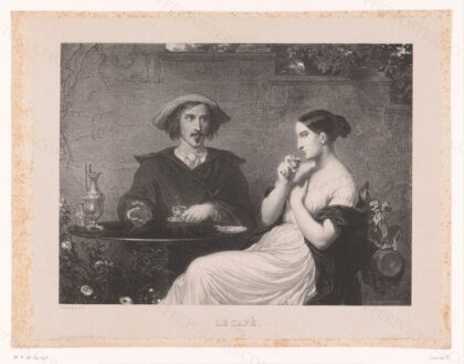 Man en vrouw drinken koffie, RP-P-OB-40.642 by Rijksmuseum, 1840 — archival coffee print from Wikimedia Commons (institutional source)