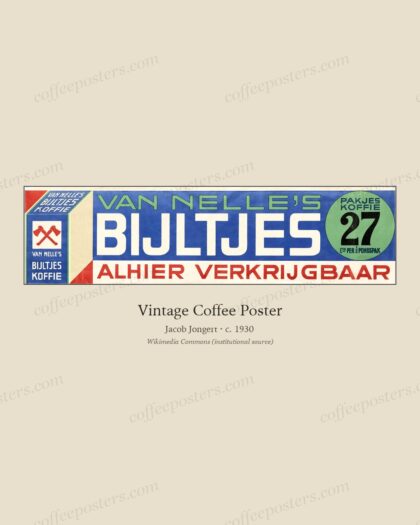 Van Nelle's Bijltjes koffie by Jacob Jongert, c. 1930 — archival coffee print from Wikimedia Commons (institutional source)