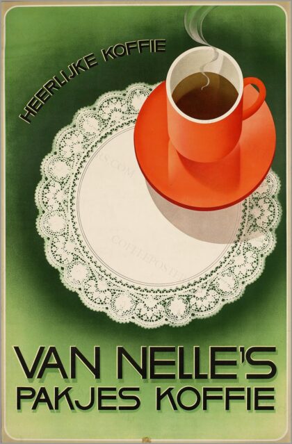 Van Nelle's pakjes koffie by drukker: L. van Leer & Co; opdrachtgever/adverteerder: Erven de Wed. J. van Nelle (Rotterdam); i.e. onbekend (unknown), 1928 — archival coffee print from Wikimedia Commons (institutional source)