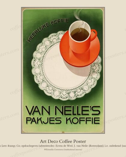 Van Nelle's pakjes koffie by drukker: L. van Leer & Co; opdrachtgever/adverteerder: Erven de Wed. J. van Nelle (Rotterdam); i.e. onbekend (unknown), 1928 — archival coffee print from Wikimedia Commons (institutional source)