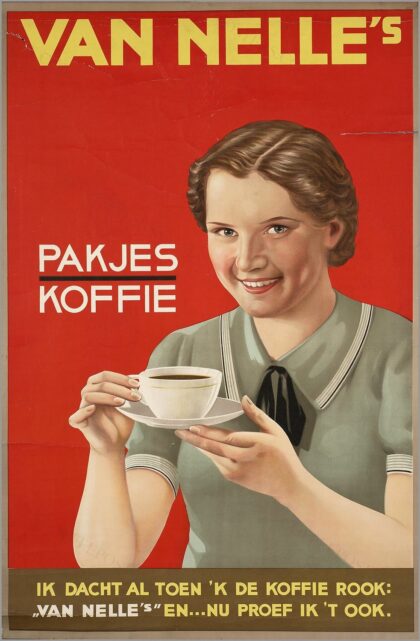 Van Nelle's pakjes koffie1936 by drukker: opdrachtgever/adverteerder: Erven de Wed. J. van Nelle (Rotterdam); i.e. onbekend (unknown), 1935 — archival coffee print from Wikimedia Commons (institutional source)