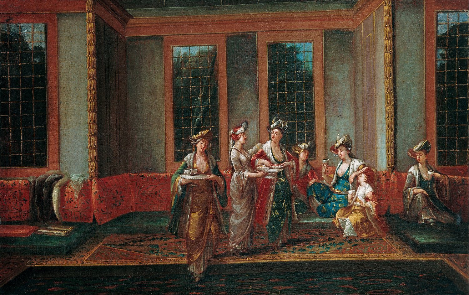 Women Drinking Coffeetitle QS:P1476,en:"Women Drinking Coffee"label QS:Len,"W… by Jean Baptiste Vanmour, 1750 — archival coffee print from Google Cultural Institute