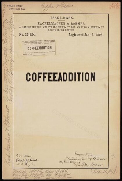 [Trademark registration by Kachelmacher & Bohmer for Coffeeaddition brand A Concentrated Vegetable Extract…