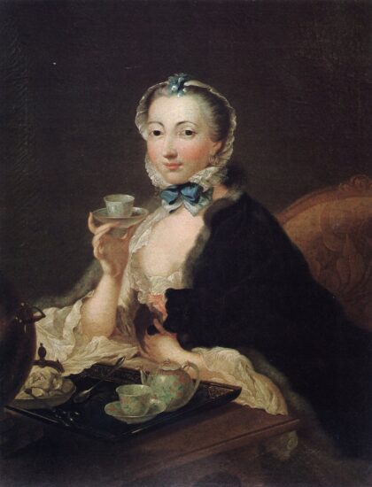 Woman drinking coffeelabel QS:Len,"Woman drinking coffee"label QS:Lde,"Kaffee… by After Johann Heinrich Tischbein / Nicolas Henri Joseph de Fassin, 1750 — archival coffee print from Wikimedia Commons (institutional source)