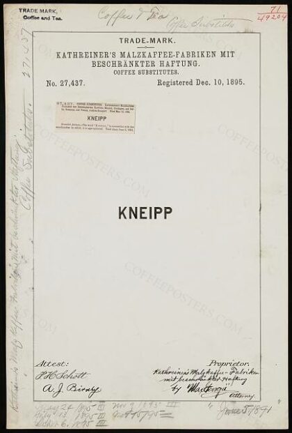 [Trademark registration by Kathreiner's Malzkaffee-Fabriken Mit Beschränkter Haftung for Kneipp brand Coffe…