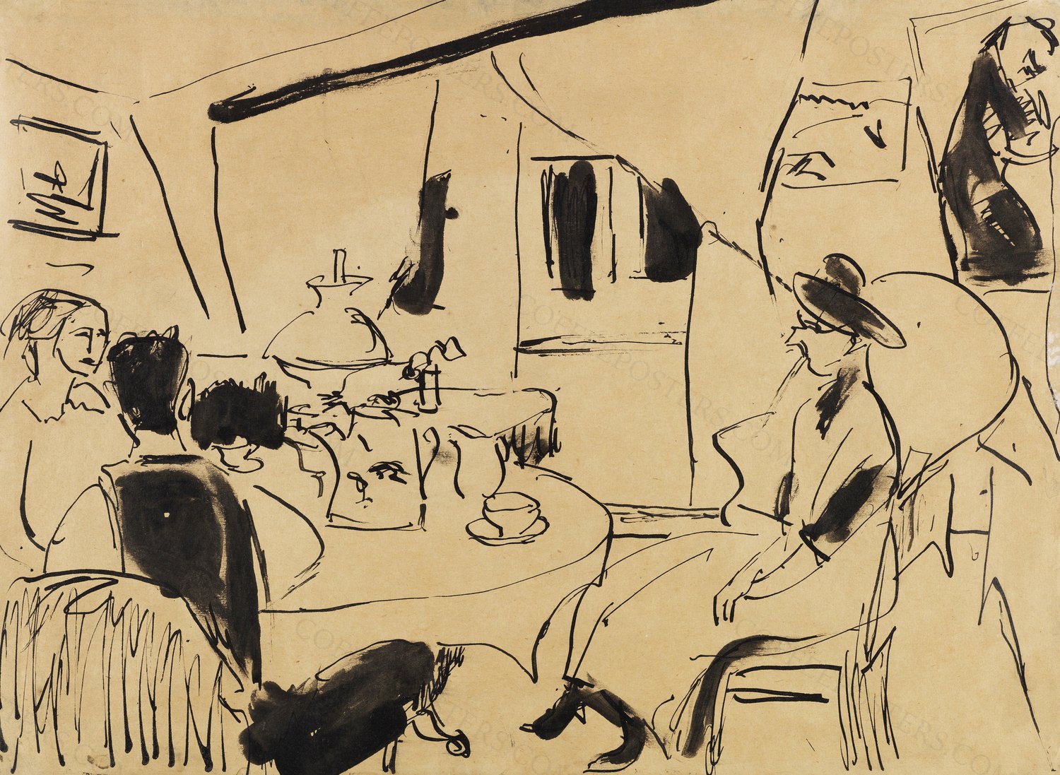Ernst Ludwig Kirchner Am Kaffeetisch bei Otto Mueller c1911 by Ernst Ludwig Kirchner, c. 1911 — archival coffee print from Wikimedia Commons (institutional source)