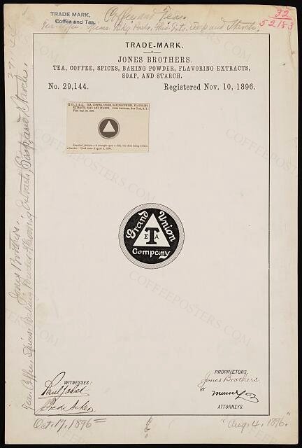[Trademark registration by Jones Brothers for Grand Union Company brand Tea, Coffee, Spices, Baking Powder,…