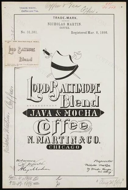 [Trademark registration by Nicholas Martin for Lord Baltimore Blend brand Coffee]
