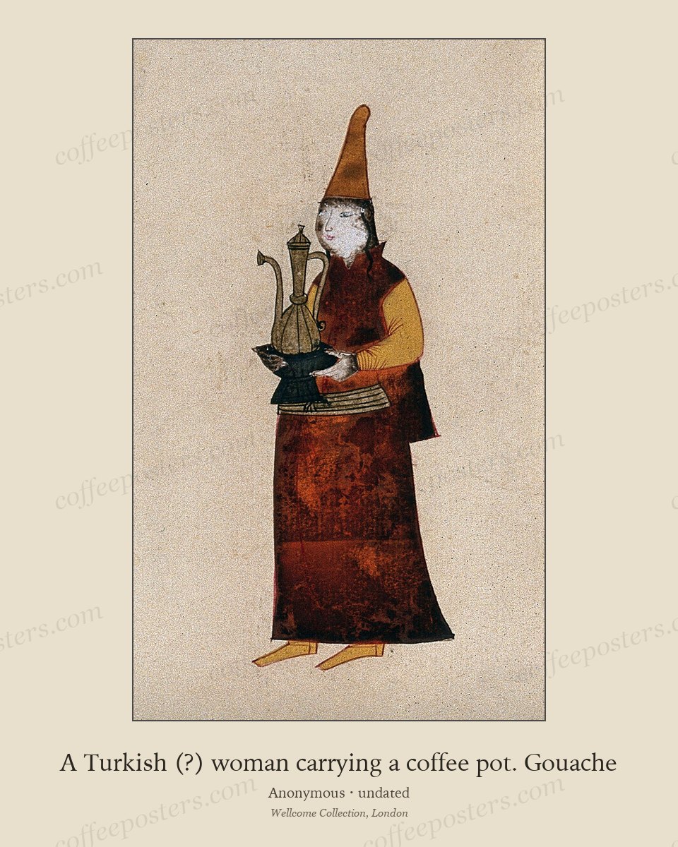 A Turkish (?) woman carrying a coffee pot. Gouache