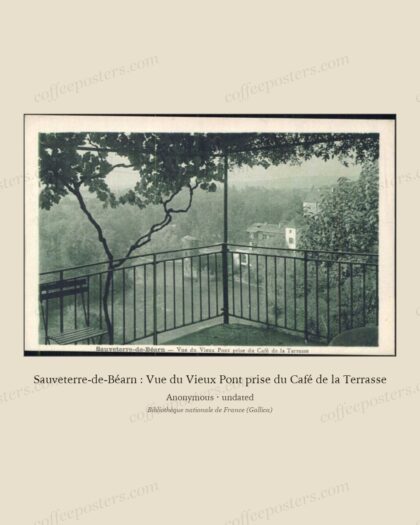 Sauveterre-de-Béarn : Vue du Vieux Pont prise du Café de la Terrasse