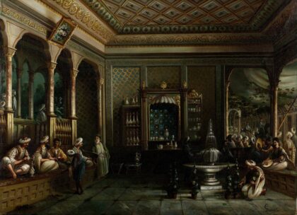 A Coffee House in Tophanetitle QS:P1476,en:"A Coffee House in Tophane"label QS:Len,"A Coffee House in Tophane" by Megerdich Jivanian (from Thomas Allom) (Turkish-Armenian) Born in Istanbul. Died in Istanbul. Details on Google Art Project