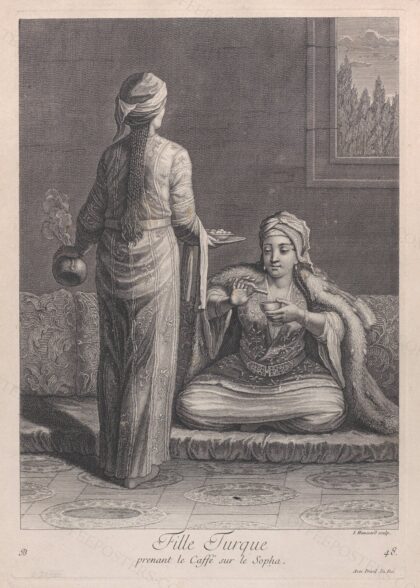 Fille Turque, prenant le Caffé sur le Sopha by After Jean Baptiste Vanmour