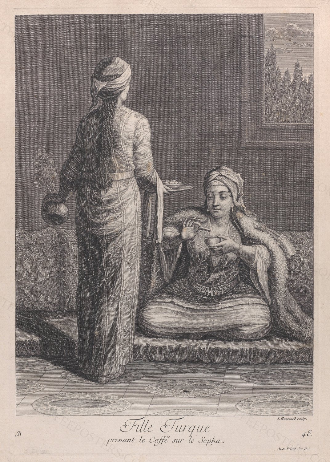 Fille Turque, prenant le Caffé sur le Sopha by After Jean Baptiste Vanmour