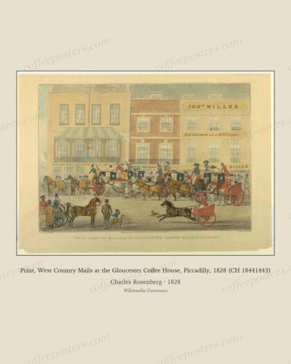 Print, West Country Mails at the Gloucester Coffee House, Piccadilly, 1828 (CH 18441443)