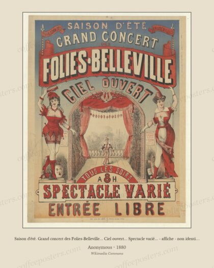 Saison d'été. Grand concert des Folies-Belleville... Ciel ouvert... Spectacle varié... - affiche - non identifié