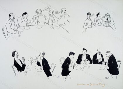 Album blanc à cachet orange Reveillon au Café de Paris, G.20667-13 by Sem (Georges Goursat, dit) (Périgueux, 22–11–1863 - Paris, 26–11–1934), dessinateur-lithographe, 1904 — archival coffee print from Wikimedia Commons (institutional source)