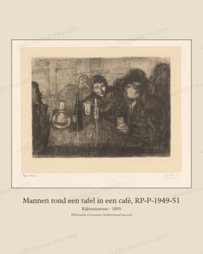 Mannen rond een tafel in een café, RP-P-1949-51