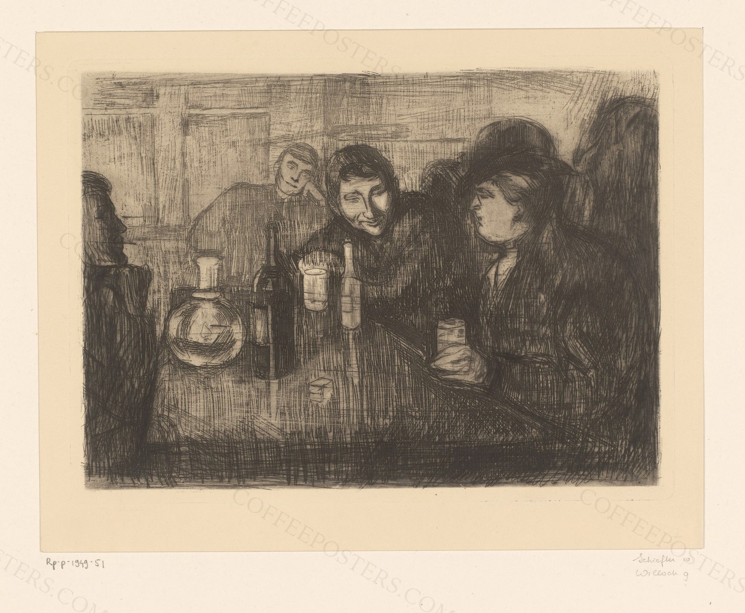 Mannen rond een tafel in een café, RP-P-1949-51 by Rijksmuseum, 1895 — archival coffee print from Wikimedia Commons (institutional source)