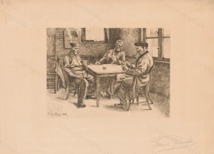 Drie kaartende mannen in een café, RP-P-1913-2471 by Rijksmuseum, 1882 — archival coffee print from Wikimedia Commons (institutional source)