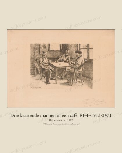 Drie kaartende mannen in een café, RP-P-1913-2471