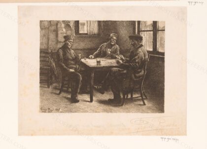 Drie kaartende mannen in een café, RP-P-1913-2472 by Rijksmuseum, 1887 — archival coffee print from Wikimedia Commons (institutional source)