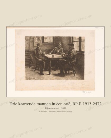 Drie kaartende mannen in een café, RP-P-1913-2472