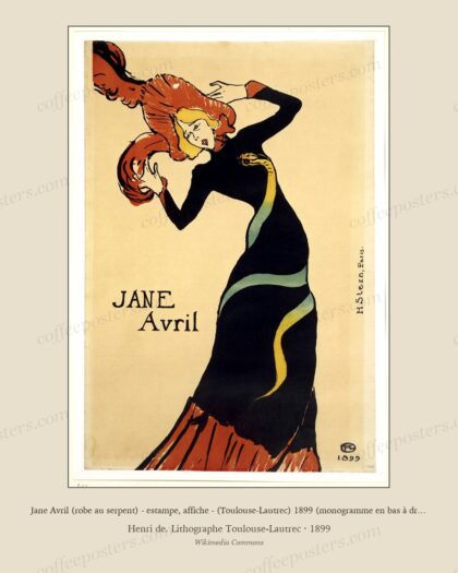 Jane Avril (robe au serpent) - estampe, affiche - (Toulouse-Lautrec) 1899 (monogramme en bas à droite)