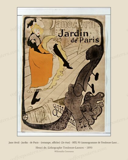 Jane Avril - Jardin - de Paris - (estampe, affiche) (2e état) - HTL 93 (monogramme de Toulouse-Lautrec)