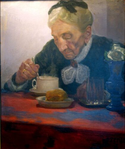 Slovenian: Kofetaricalabel QS:Lsl,"Kofetarica" by Franjo Sterle, 1918 — archival coffee print from Wikimedia Commons (institutional source)