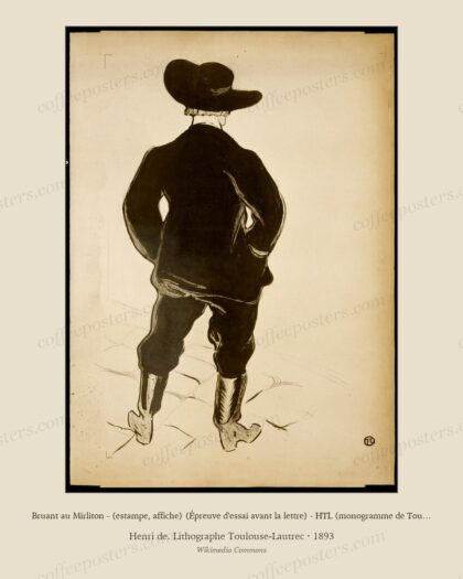 Bruant au Mirliton - (estampe, affiche) (Épreuve d'essai avant la lettre) - HTL (monogramme de Toulouse-Lautrec)