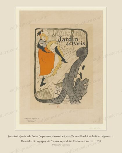 Jane Avril - Jardin - de Paris - (impression photomécanique) (Fac-similé réduit de l'affiche originale) - HTLautrec et H