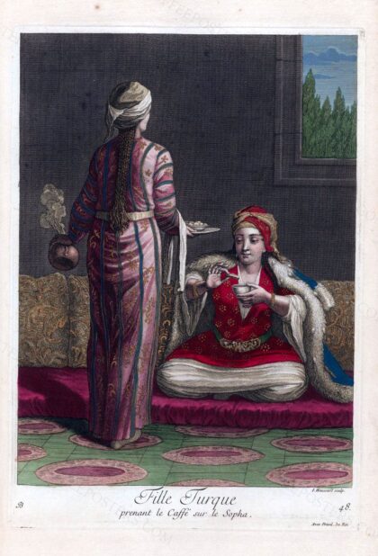 48.Houghton HEW 13.9.8 - Fille Turque by Jean Baptiste Banmour (author) / Jean-Baptiste Haussard or Jean-Baptiste Scotin (engravers), 1714 — archival coffee print from Wikimedia Commons (institutional source)