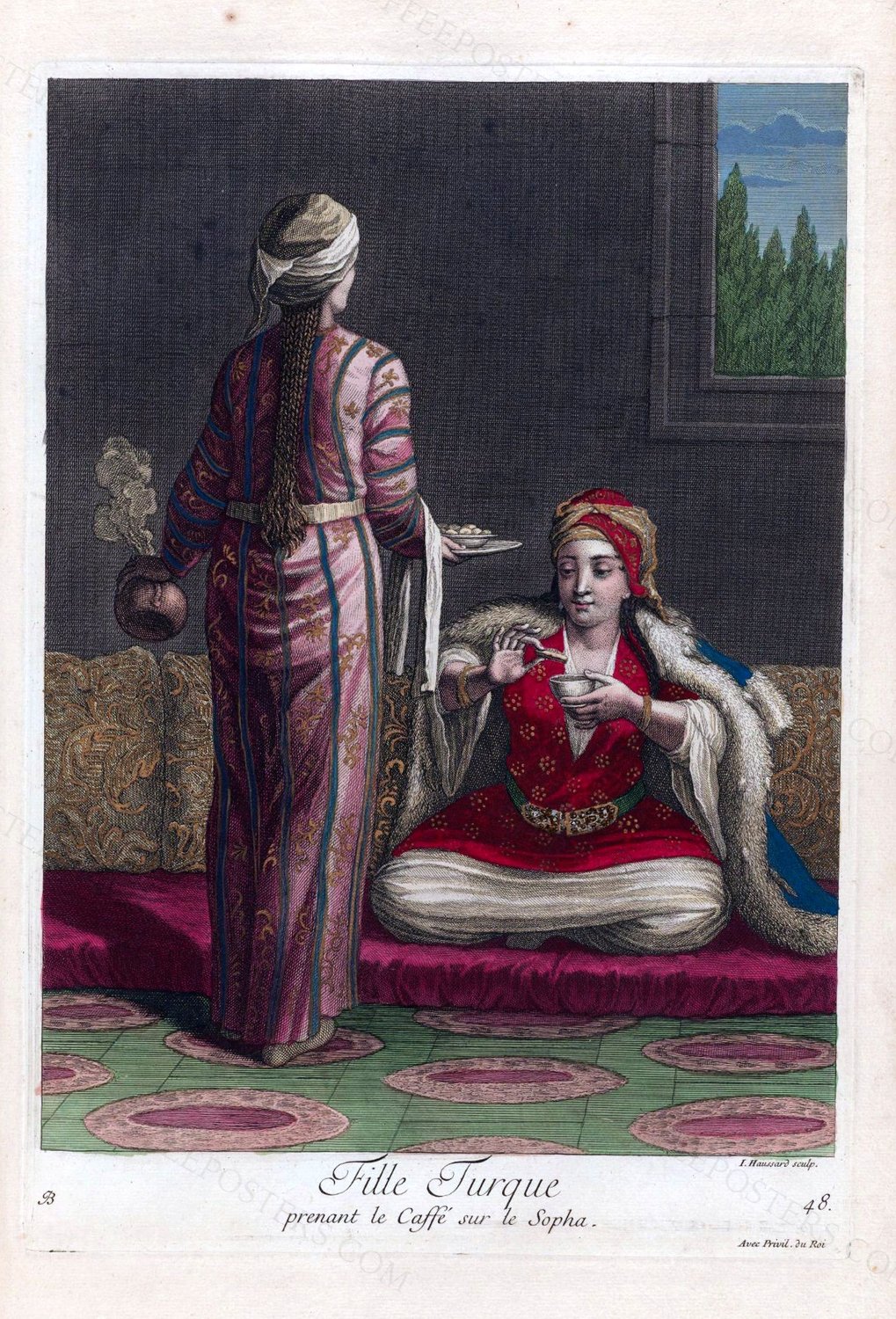 48.Houghton HEW 13.9.8 - Fille Turque by Jean Baptiste Banmour (author) / Jean-Baptiste Haussard or Jean-Baptiste Scotin (engravers), 1714 — archival coffee print from Wikimedia Commons (institutional source)