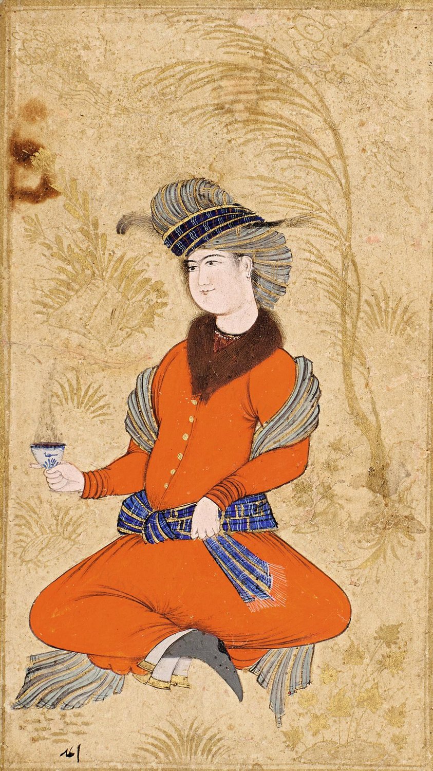 A seated youth holding a cup of Coffee, Safavid Persia, Mid–17th century (cro… by Unknown author, 1650 — archival coffee print from Wikimedia Commons (institutional source)
