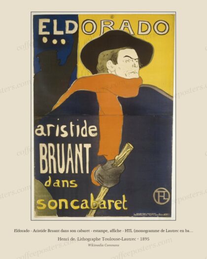 Eldorado - Aristide Bruant dans son cabaret - estampe, affiche - HTL (monogramme de Lautrec en bas à droite)