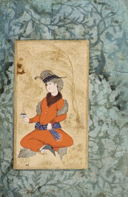 A seated youth holding a cup of Coffee, Safavid Persia, Mid–17th century by Unknown author, 1650 — archival coffee print from Wikimedia Commons (institutional source)