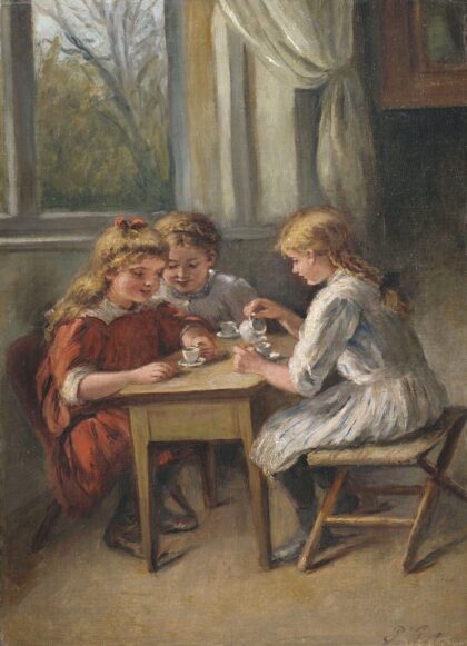 Pietronella Peters Mädchen beim Kinderkaffee by Pietronella Peters, undated — archival coffee print from Wikimedia Commons (institutional source)