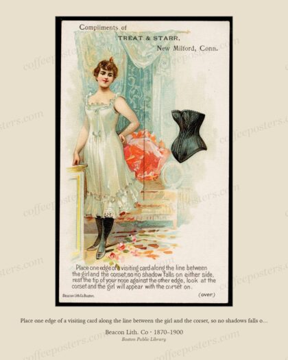 Place one edge of a visiting card along the line between the girl and the corset, so no shadows falls on either side, re