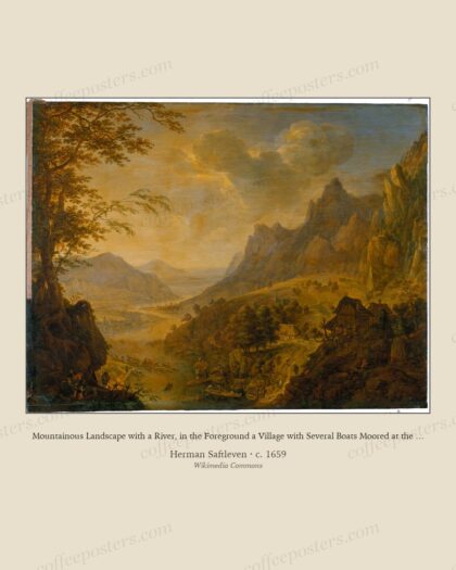 Mountainous Landscape with a River, in the Foreground a Village with Several Boats Moored at the Bank (SM 509)