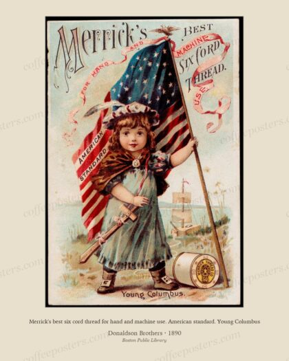 Merrick's best six cord thread for hand and machine use. American standard. Young Columbus